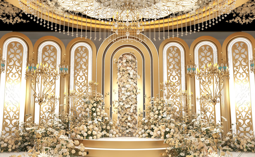 余姚香槟色调婚礼堂效果展示